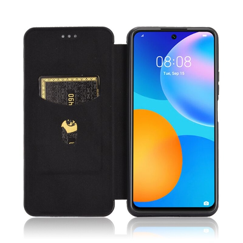 เคส Huawei Y7a #เคสฝาพับลายคาร์บอนไฟเบอร์มีช่องใส่การ์ด Carbon Fiber Wallet Card Slot Magnet Stand Phone Cover