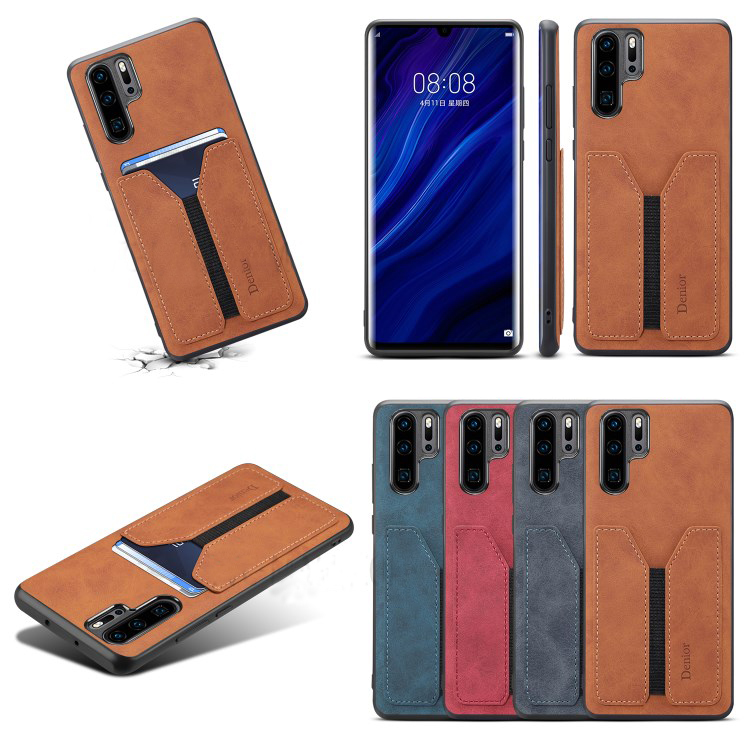 Case Huawei P30 Pro #เคสฝาหลัง TPU เคลือบหนัง PU มีช่องเสียบการ์ดแถบยืดหยุ่น