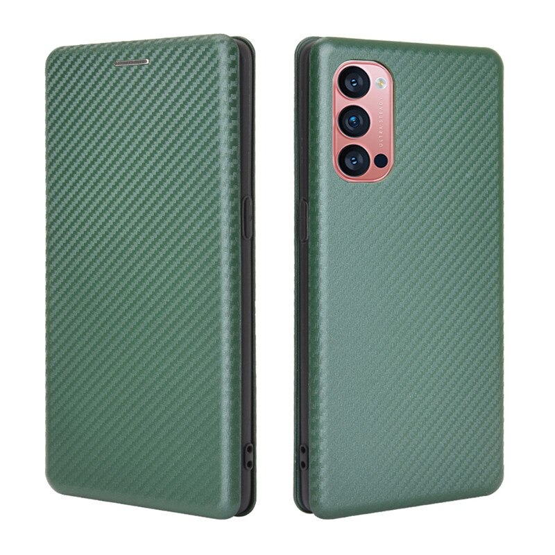 เคส OPPO Reno 4 4G #เคสฝาพับลายคาร์บอนไฟเบอร์มีช่องใส่การ์ด Carbon Fiber Wallet Card Slot Magnet Stand Phone Cover