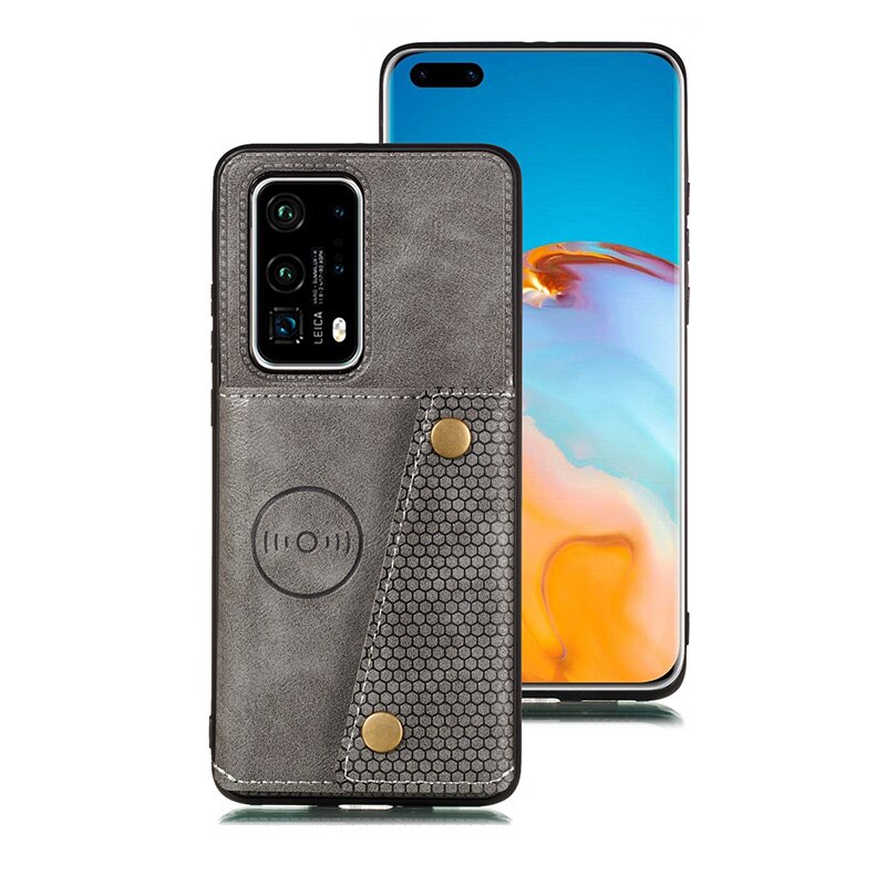 เคส Huawei P40 Pro Plus #เคสแบบฝาหลัง TPU เคลือบหนัง PU มีที่เก็บบัตร PU Leather Coated TPU Card Holder Magnetic Kickstand