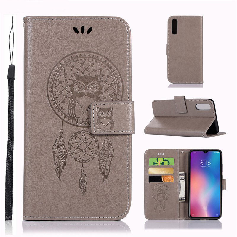 Case Xiaomi Mi 9 #เคสฝาพับแบบกระเป๋าสตางค์ฝาพับหนัง PU ลายนกฮูก Dream Catcher Owl