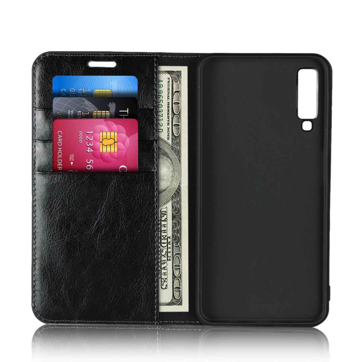 Case Samsung Galaxy A7 (2018) #เคสฝาพับแบบกระเป๋าสตางค์หนังแท้ Crazy Horse Genuine Leather Wallet Shell