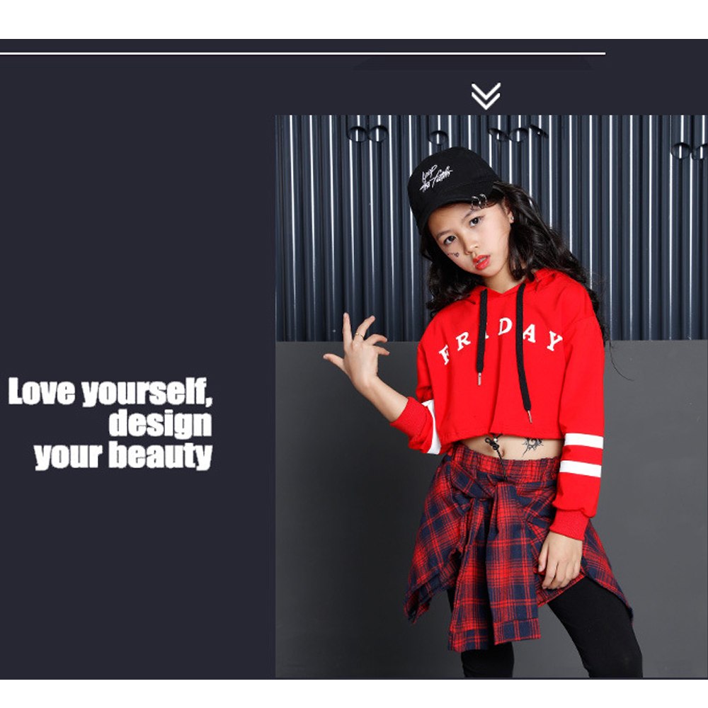 ชุดเต้นเด็กหญิง สไตล์ฮิปฮอปกระโปรงสก็อต