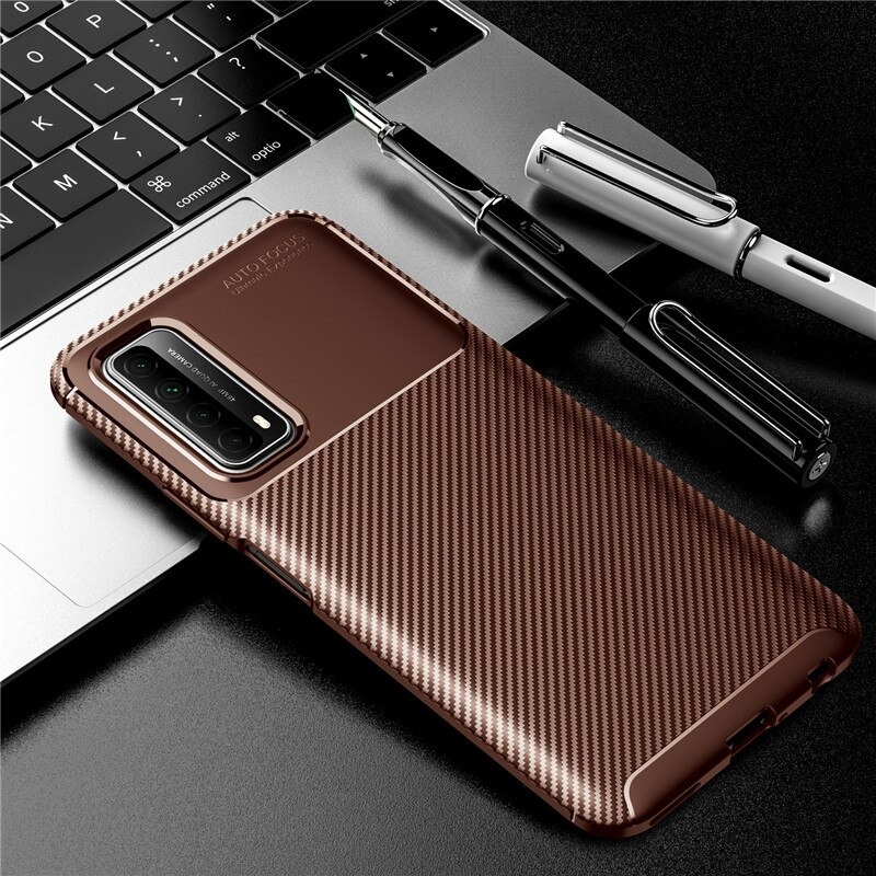 เคส Huawei Y7a #เคสฝาหลังนิ่ม Carbon Fiber Anti-drop TPU Protection