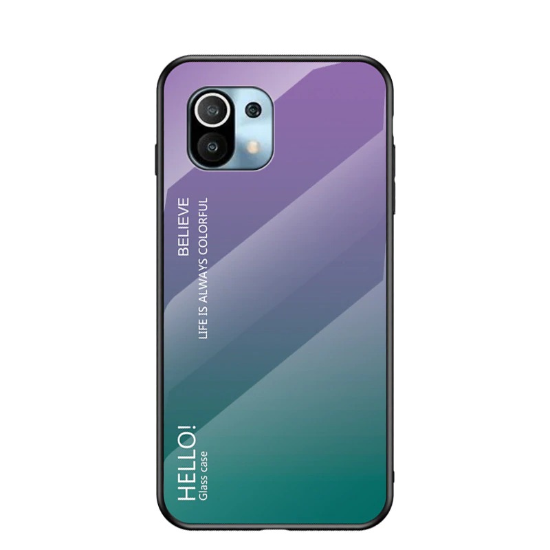 เคส Xiaomi Mi 11 #เคสฝาหลัง Gradient Color Glass + PC + TPU Hybrid Case