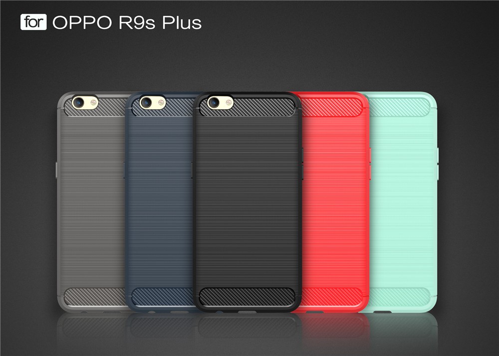 เคส Oppo R9s Plus #เคสฝาหลัง TPU ตกแต่งด้วยคาร์บอนไฟเบอร์ พร้อมส่ง-สีน้ำเงิน