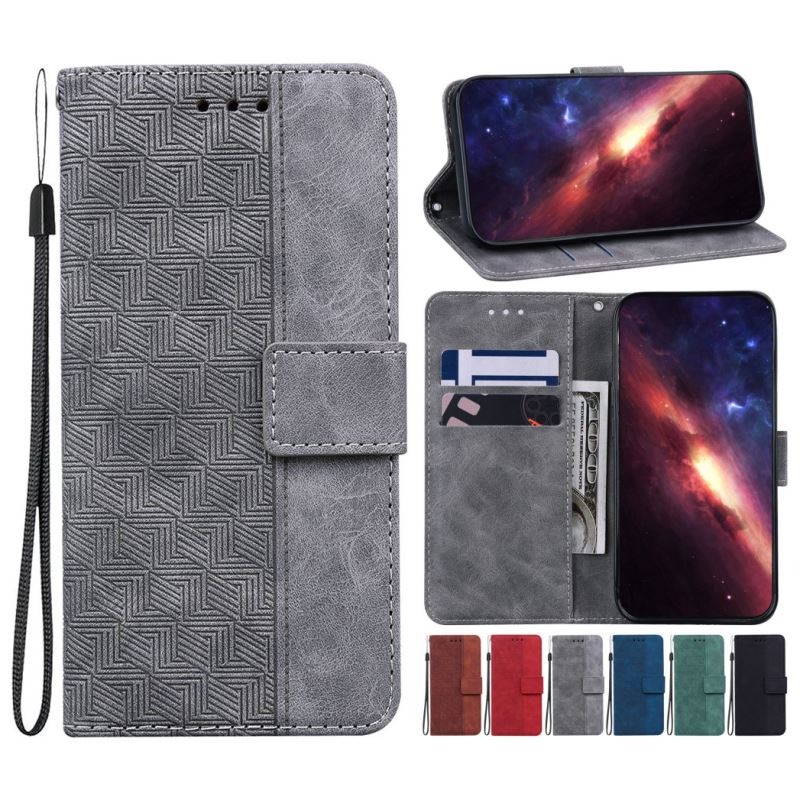 เคส Samsung Galaxy Note 10 #เคสฝาพับปกหนัง PU ลายเรขาคณิต พร้อมช่องใส่บัตรแบบกระเป๋าสตางค์