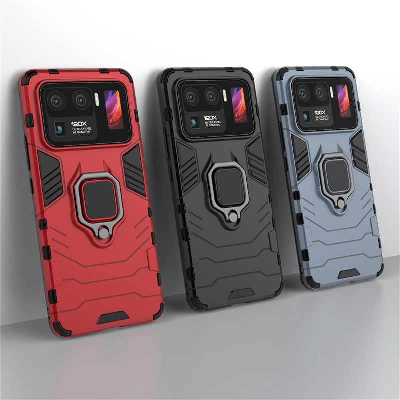เคส Xiaomi Mi 11 Ultra #เคสฝาหลังพลาสติกแข็ง +TPU Hybrid Case มีแหวนสวมนิ้วโลหะ