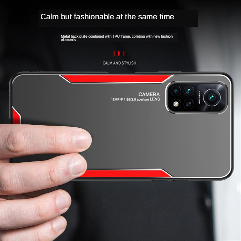 เคส Xiaomi Mi 10T Pro #เคสฝาหลังไฮบริด Metal +TPU Shockproof metal back plate Phone Back Cover