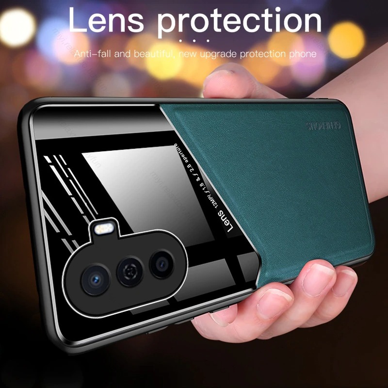 เคส Huawei Nova Y70 #เคสฝาหลังไฮบริด PU +TPU + glass สีทูโทน Shockproof Leather Mirror Glass Silicone Phone Back Cover