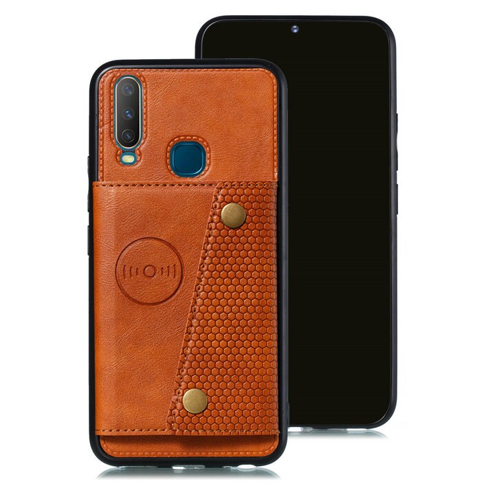 Case vivo Y17 #เคสฝาหลัง TPU เคลือบหนัง PU มีที่เก็บบัตร PU Leather Coated TPU Card Holder Magnetic Kickstand