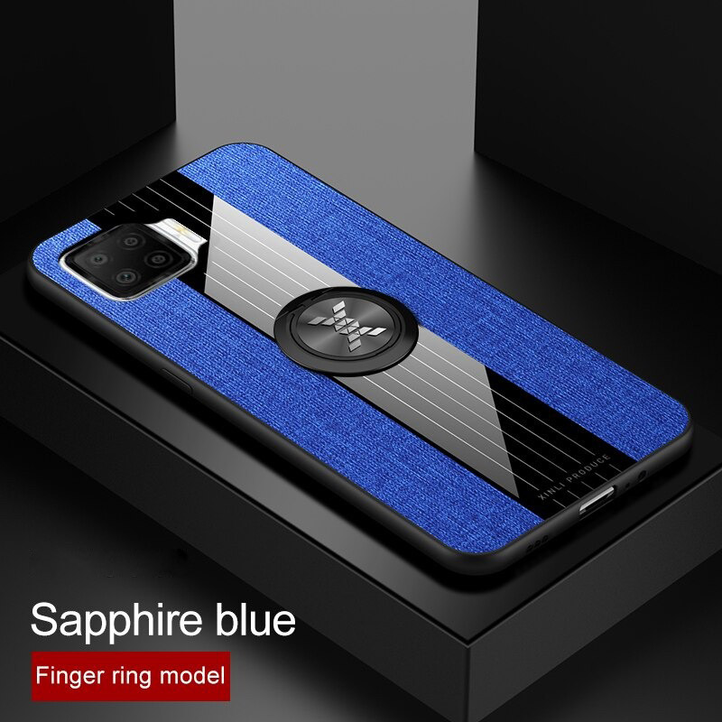 Case OPPO A93 #เคสฝาหลังเคลือบผ้าเนื้อมีแหวนสวมนิ้ว TPU ไฮบริด+อะคริลิ + แหวนโลหะ