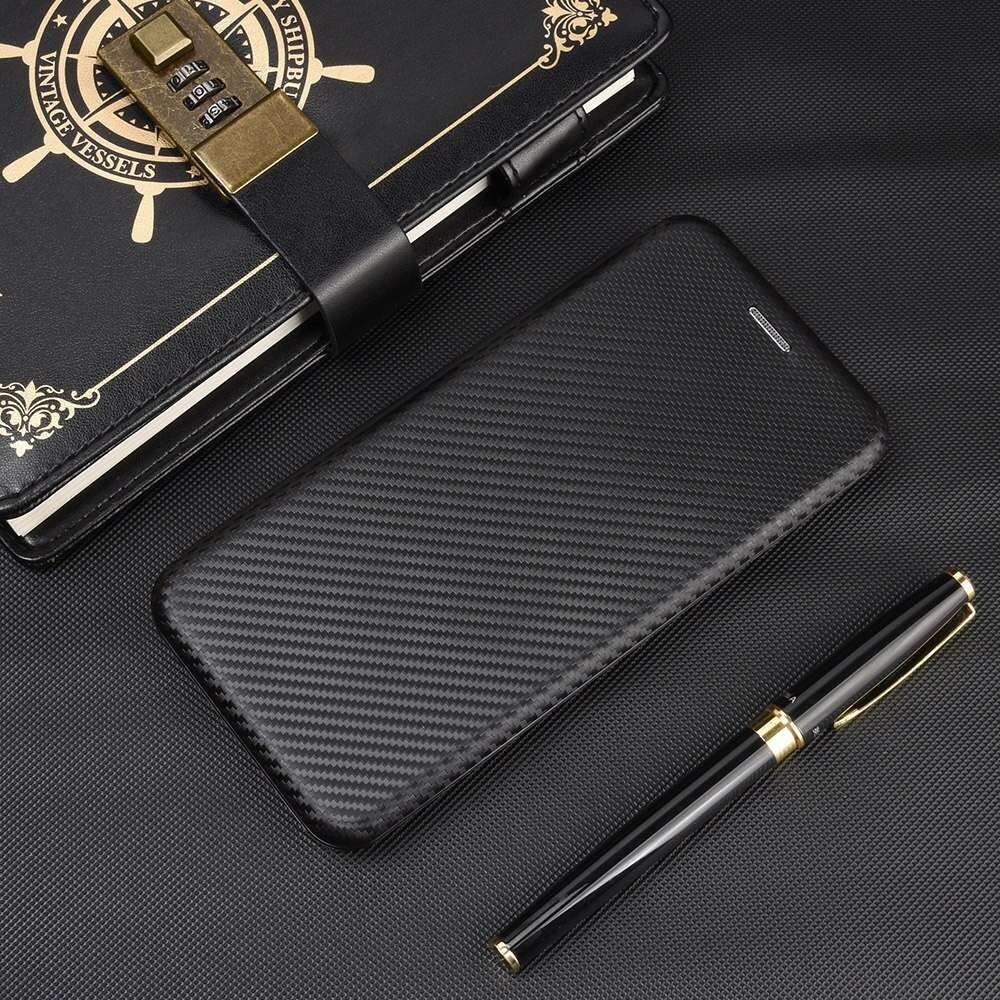 Case OPPO Reno 5 Pro 5G #เคสฝาพับลายคาร์บอนไฟเบอร์มีช่องใส่การ์ด Carbon Fiber Wallet Card Slot Magnet Stand Phone Cover