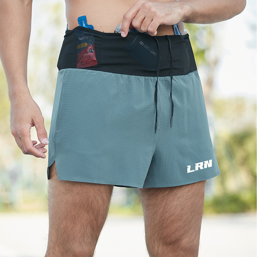 กางเกงวิ่งขาสั้น วิ่งเทรล 3" มีซัปใน มีกระเป๋าใส่ของที่รอบเอวในตัว โลโก้เรืองแสง (F27)