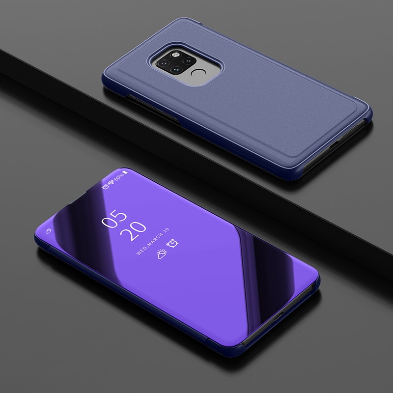 เคส Huawei Mate 20 X #เคสฝาพับปกโปร่งแสงผิวเงา Electroplating Mirror Surface Window View