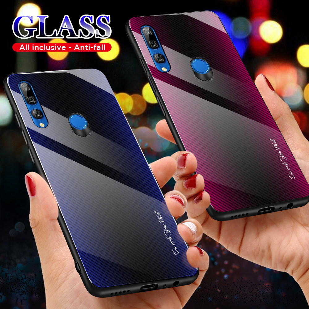 เคส Huawei Y9 Prime 2019 #เคสฝาหลังด้านหลังผิวกระจกนิรภัยไล่ระดับสีขอบนิ่ม Gradient Tempered Glass Back + Soft TPU Edge