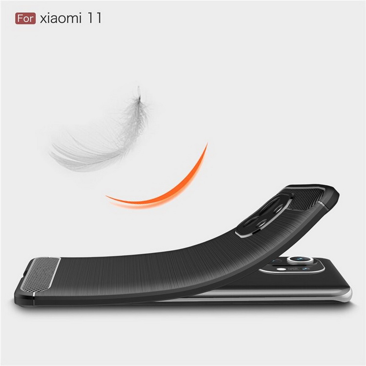 เคส Xiaomi Mi 11 #เคสฝาหลังตกแต่งคาร์บอนไฟเบอร์ ผิวขัดแปรง Brushered TPU Back Case