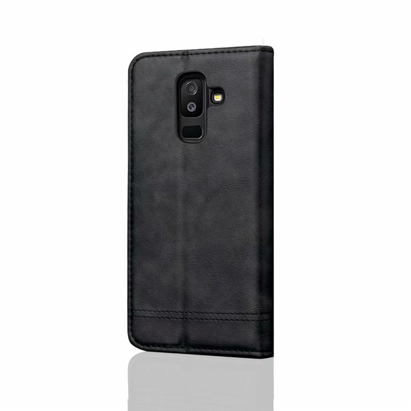 Case Samsung Galaxy A6+ (2018) #เคสฝาพับหนัง PU Crazy Horse Texture Retro Leather Auto-absorbed Wallet คุณภาพดี