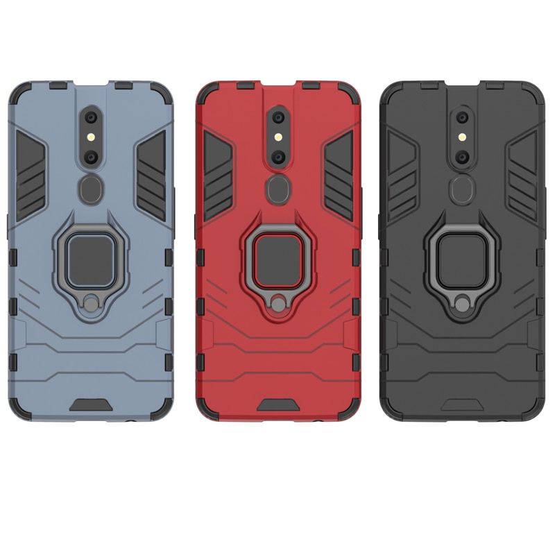 Case OPPO F11 Pro #เคสฝาหลังพลาสติกแข็ง +TPU Hybrid Case มีแหวนสวมนิ้วโลหะ