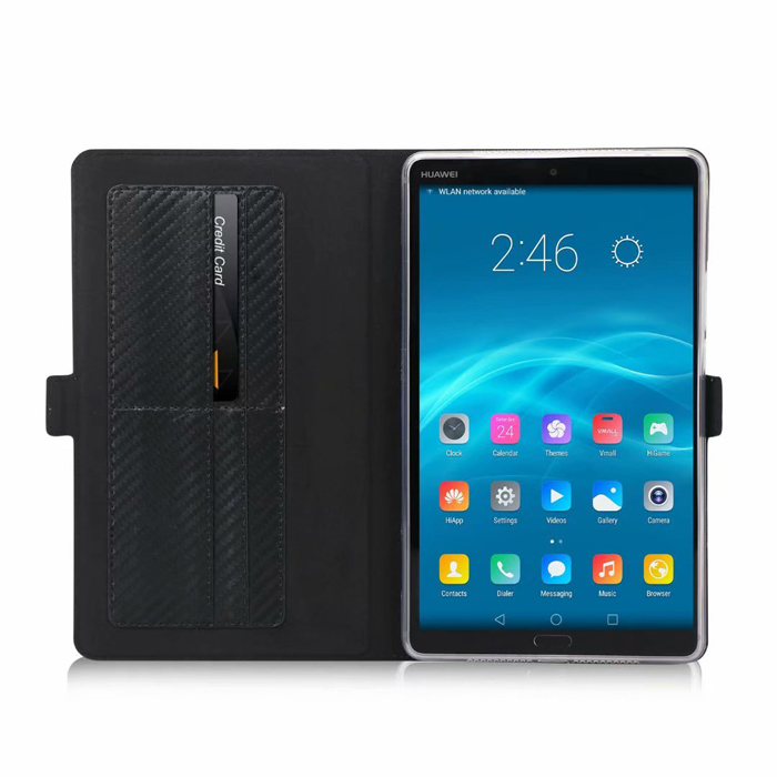 Case Huawei MediaPad M5 (8.4 นิ้ว) #เคสฝาพับลาย Carbon Fiber Texture Magnetic Leather Shell มีช่องใส่การ์ด