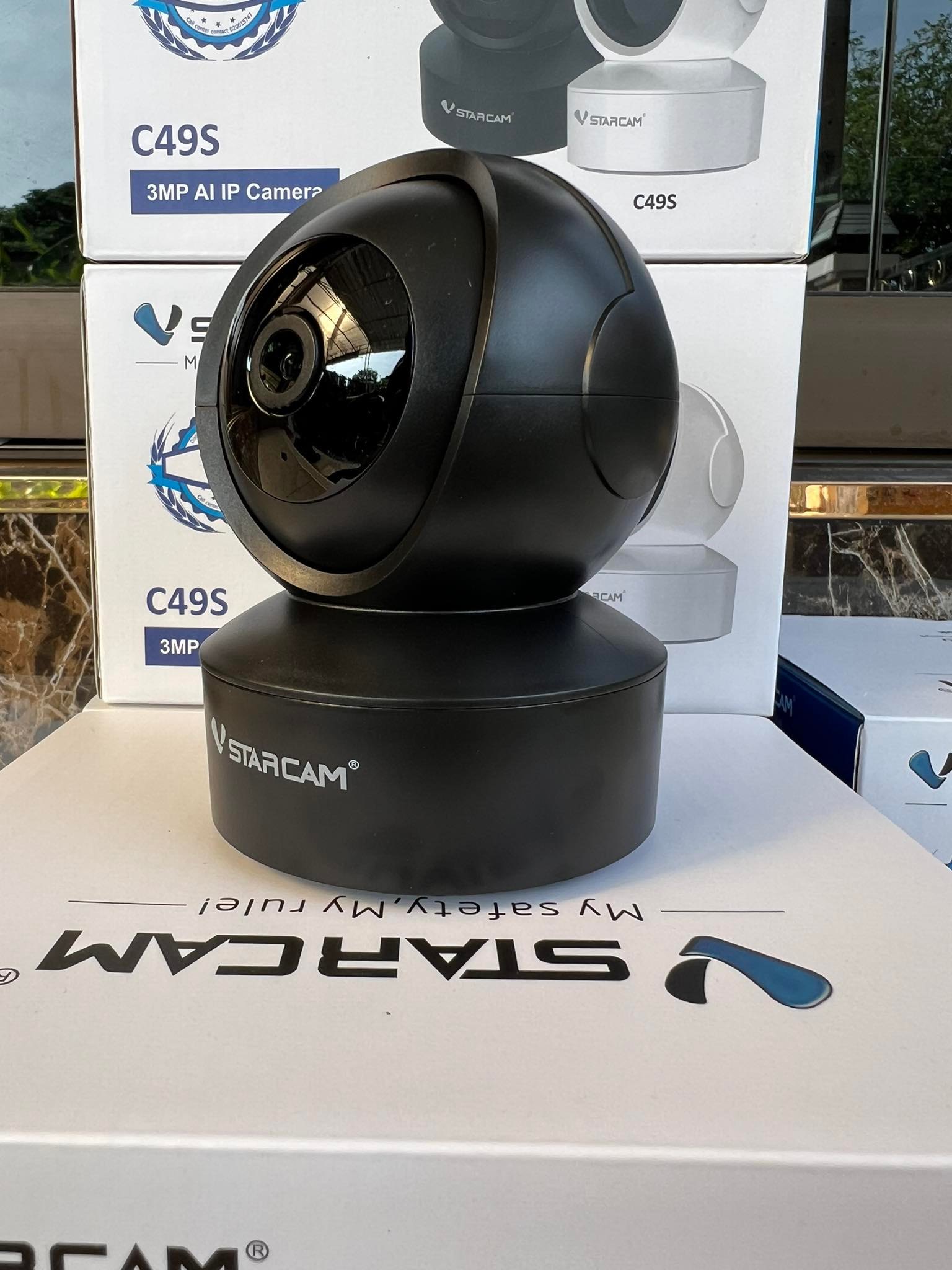 Vstarcam ใหม่ล่าสุด Vstarcam กล้องวงจรปิดกล้องใช้ภายใน รุ่นCS49 ความละเอียด3ล้านพิกเซล พูดโต้ตอบได้/ไวไฟในตัว ดำ