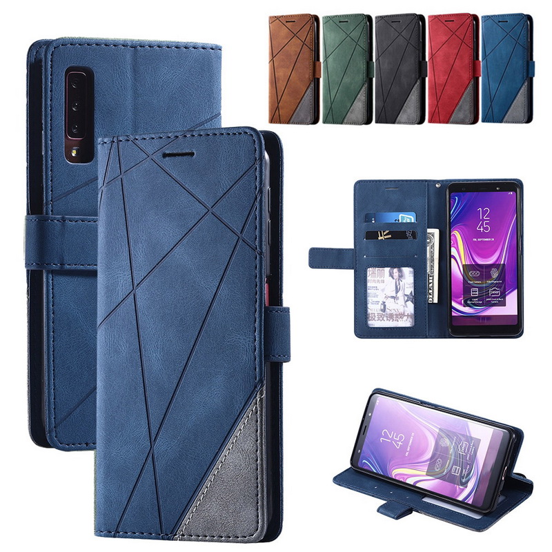 Case Samsung Galaxy A7 2018 #เคสฝาพับหนัง PU มีช่องเสียบบัตรอื่นๆในตัว Geometric Pattern Leather Card Holder Protective