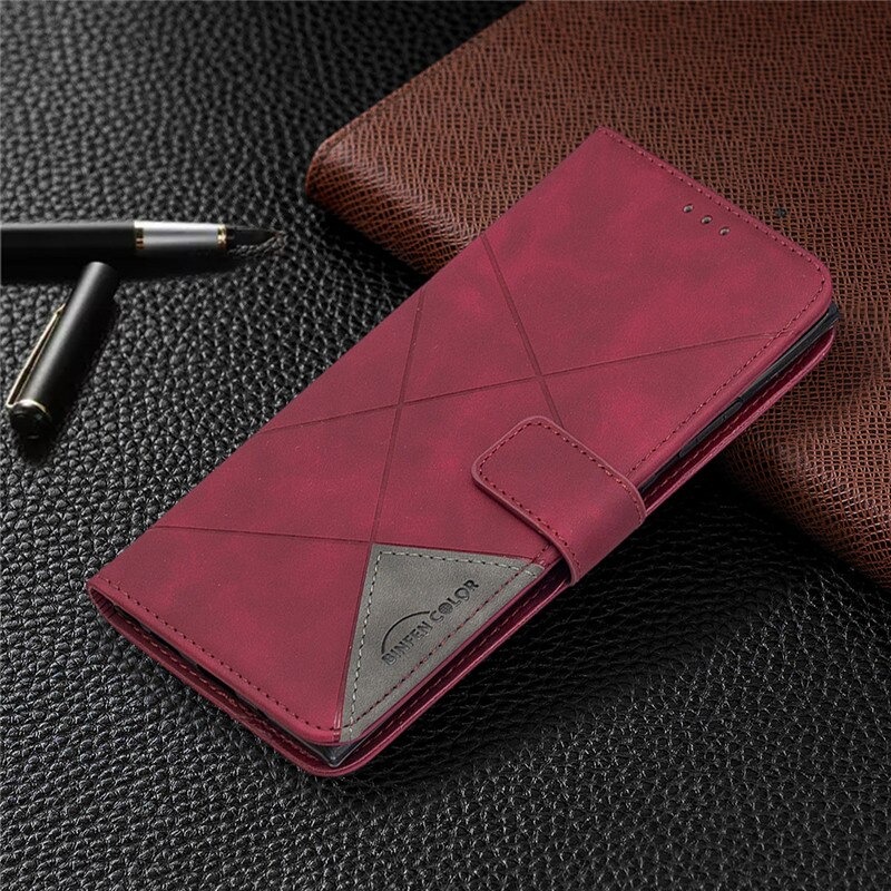 เคส Samsung Galaxy A42 5G #เคสฝาพับหนัง PU มีช่องเสียบ ID บัตรอื่นๆในตัว Geometric Pattern Leather Card Holder Protective