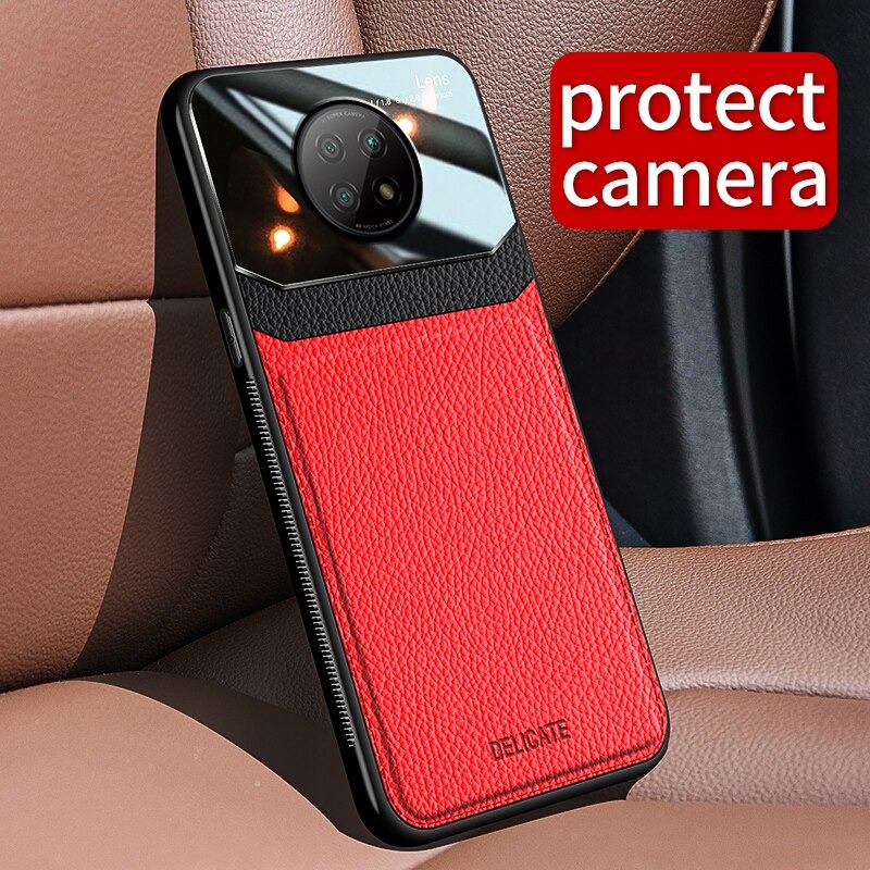 เคส Redmi Note 9T 5G #เคสฝาหลังไฮบริด PU +TPU + glass สีทูโทน Shockproof Leather Mirror Glass Silicone Phone Back Cover