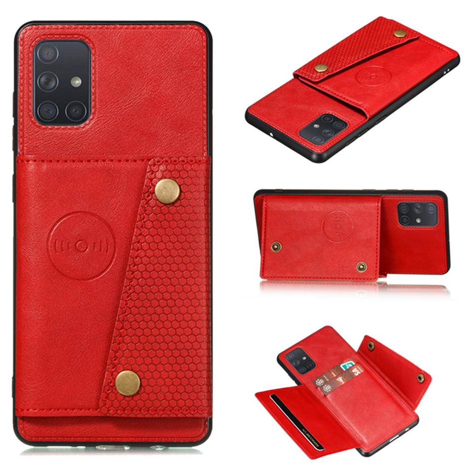 เคส Samsung Galaxy A51 #เคสแบบฝาหลัง TPU เคลือบหนัง PU มีที่เก็บบัตร PU Leather Coated TPU Card Holder Magnetic Kickstand