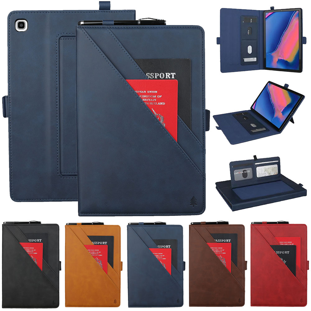 เคส Samsung Galaxy Tab A 8 (2019) with S Pen P200 P205 #เคสฝาพับหนัง PU ช่องเสียบการ์ดภายนอกและภายใน Flip Card Slots Stand Leather