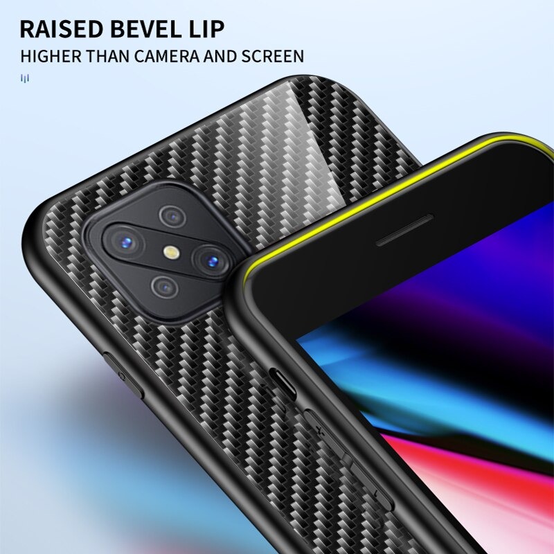 เคส OPPO Reno 4Z 5G #เคสฝาหลัง Gradient Color ลายคาร์บอนไฟเบอร์ Carbon fiber texture Glass Hybrid Soft Silicone Cover