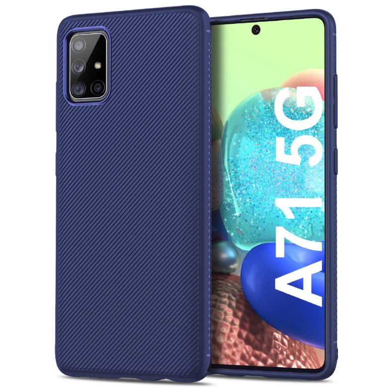 เคส Samsung Galaxy A71 5G SM-A716F #เคสฝาหลัง TPU นิ่มผิวลายทแยง Twill Texture Soft Silicone Back Case Cover - สีน้ำเงิน