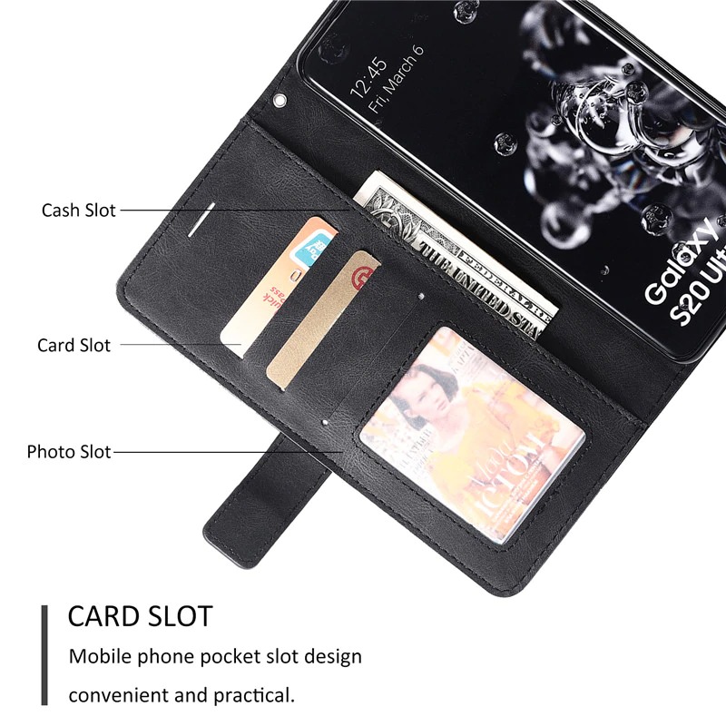 เคส Samsung Galaxy S20 Ultra / S20 Ultra 5G #เคสฝาพับหนัง PU มีช่องเสียบบัตรอื่นๆในตัว Geometric Pattern Leather Card Holder Protective