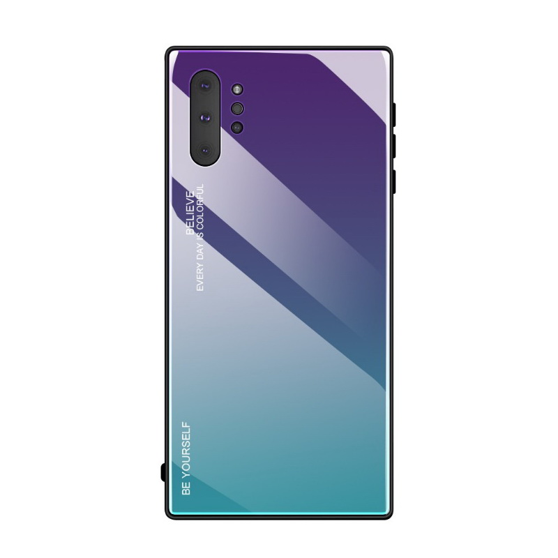 เคส Samsung Galaxy Note 10+ #เคสฝาหลัง กระจกสีไล่โทนสี Glass + PC + TPU Hybrid Case