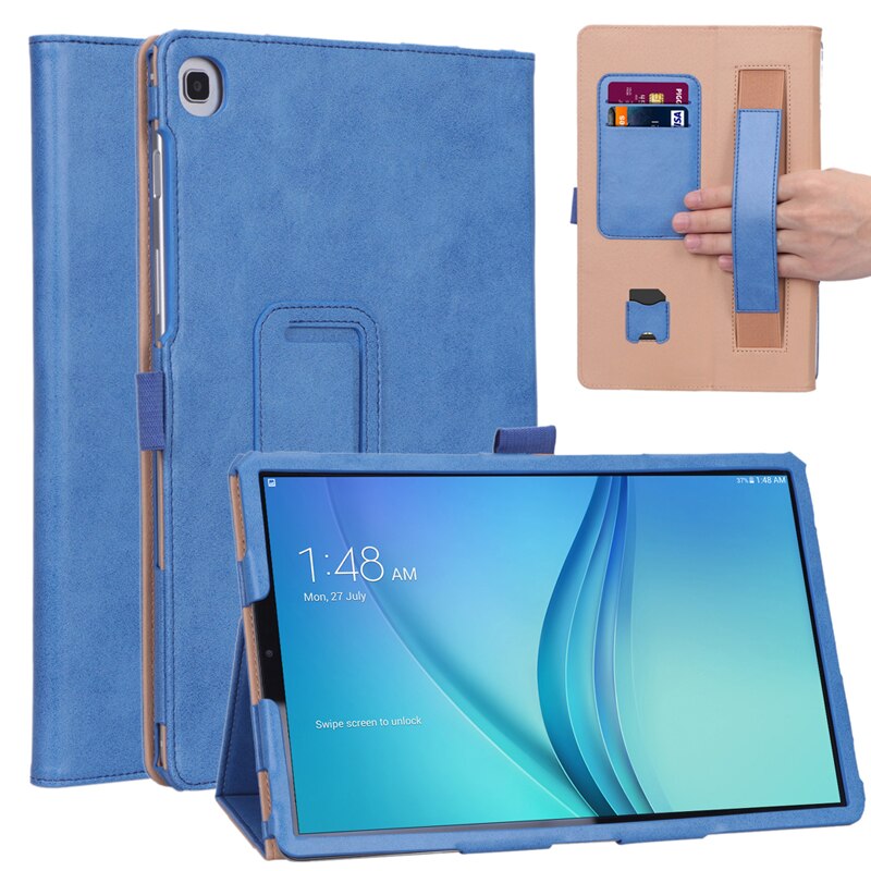 Case Samsung Galaxy Tab S5e SM-T720 #เคสฝาพับหนัง PU มีที่สวมนิ้ว Card Holder Stand PU Leather Smart Case