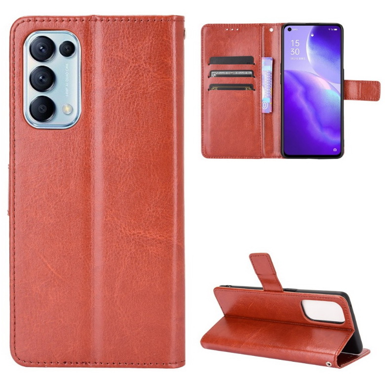 Case OPPO Reno 5 Pro 5G #เคสฝาพับหนัง PU ผิวหนังม้า Crazy Horse Texture Leather Wallet