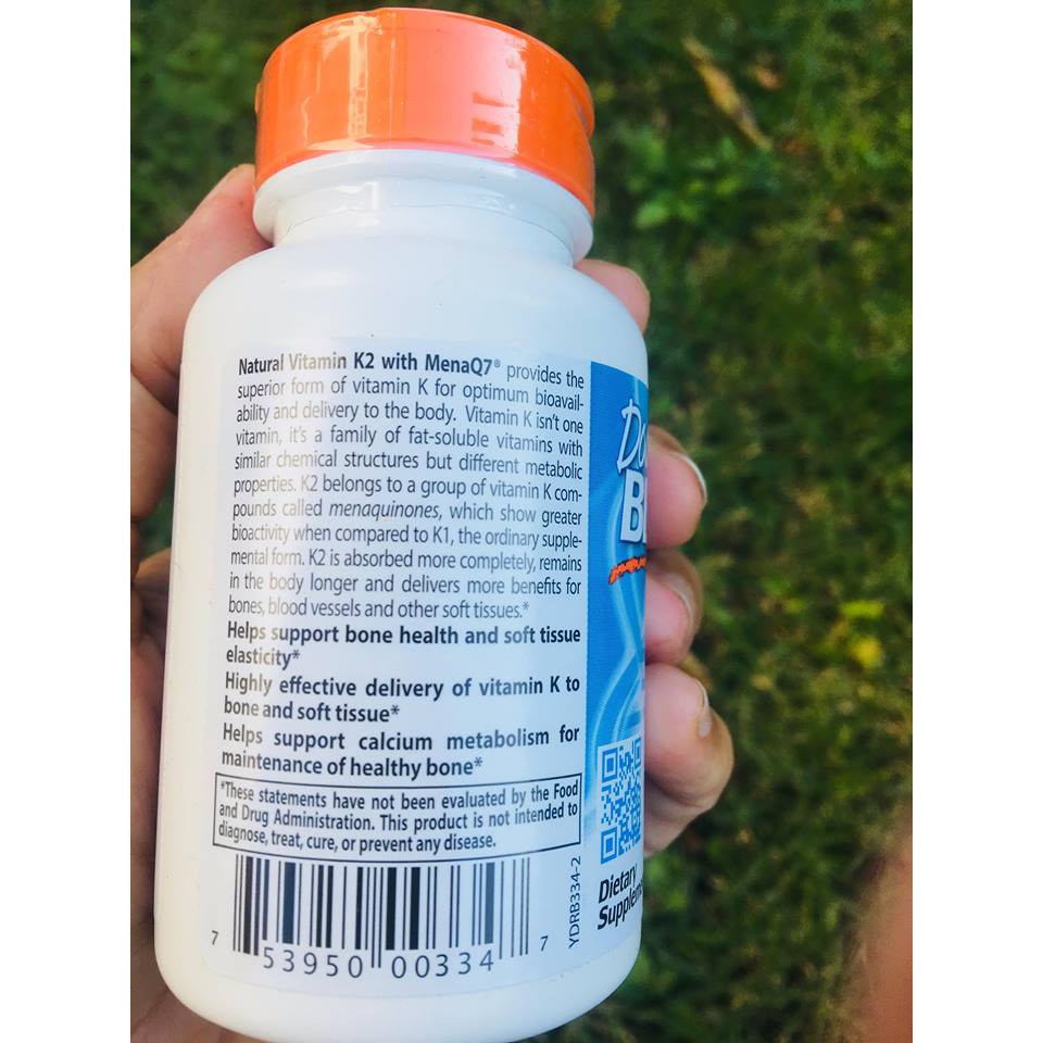 Doctor's Best® Natural Vitamin K2 MK-7 with MenaQ7® 100 mcg* 60 Veggie Caps ลดกระดูกพรุน ช่วยระะบบหลอดเลือด