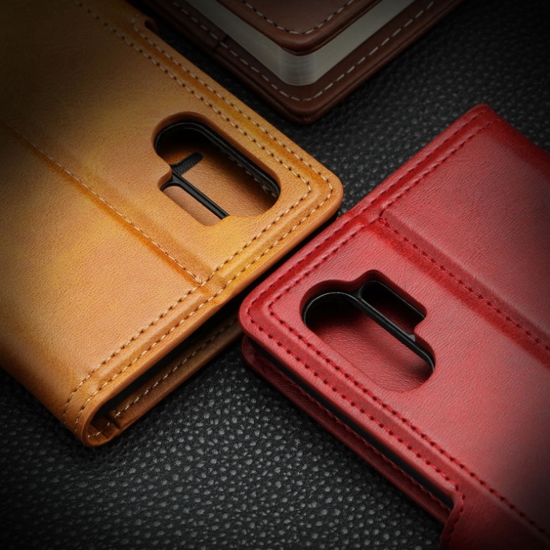 เคส Samsung Galaxy Note 10+ #เคสฝาพับหนัง PU มีช่องเสียบบัตรพับตั้งได้ Stand Magnetic Wallet Card Holder Retro Business Cover