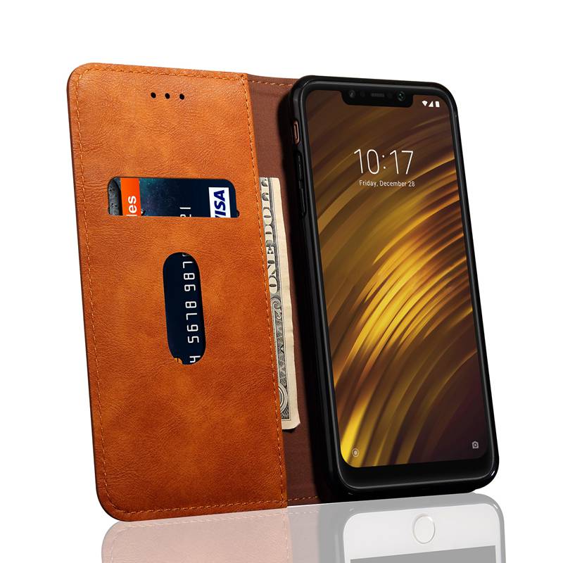 เคส Xiaomi Pocophone F1 #เคสฝาพับหนัง PU Crazy Horse Texture Retro Leather Auto-absorbed Wallet คุณภาพดี