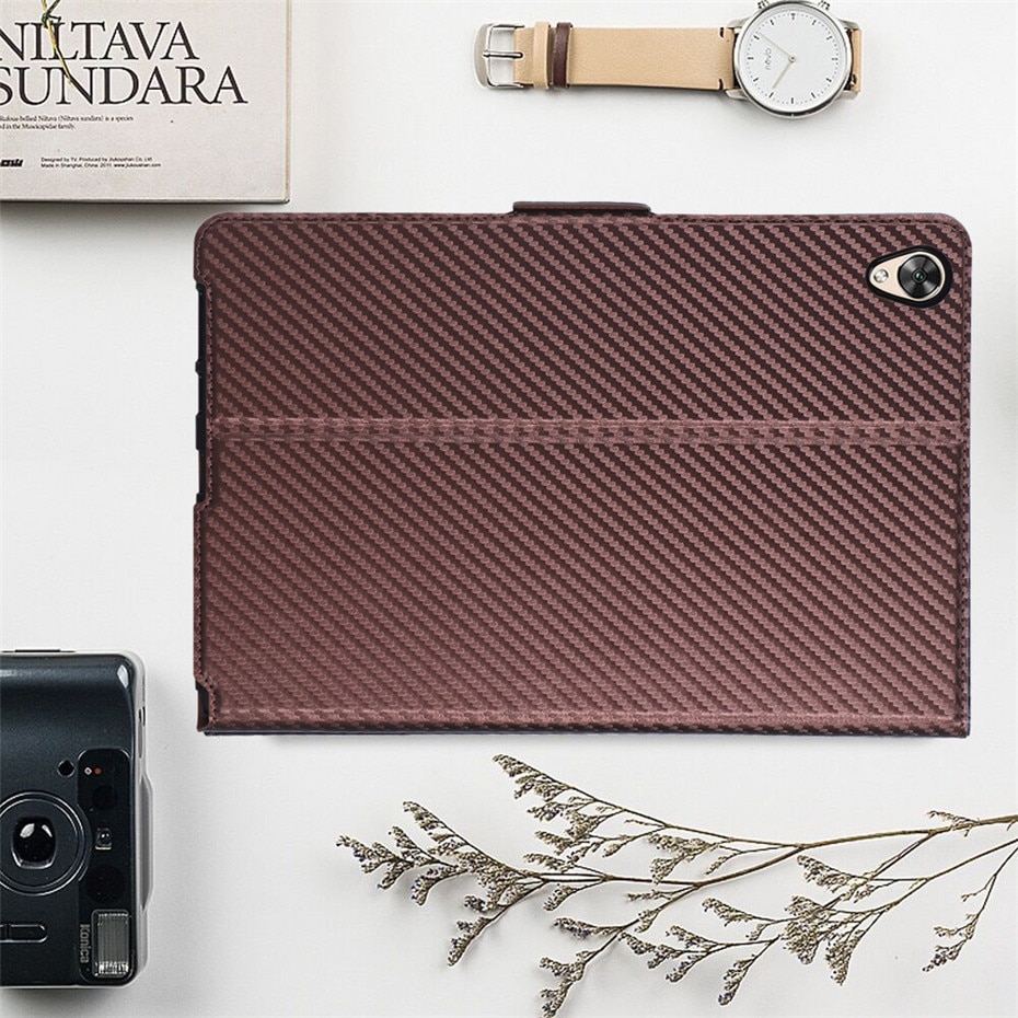 Case Huawei MediaPad M6 10.8-inch #เคสแบบฝาพับลาย Carbon Fiber Texture Magnetic Leather Shell มีช่องใส่การ์ด
