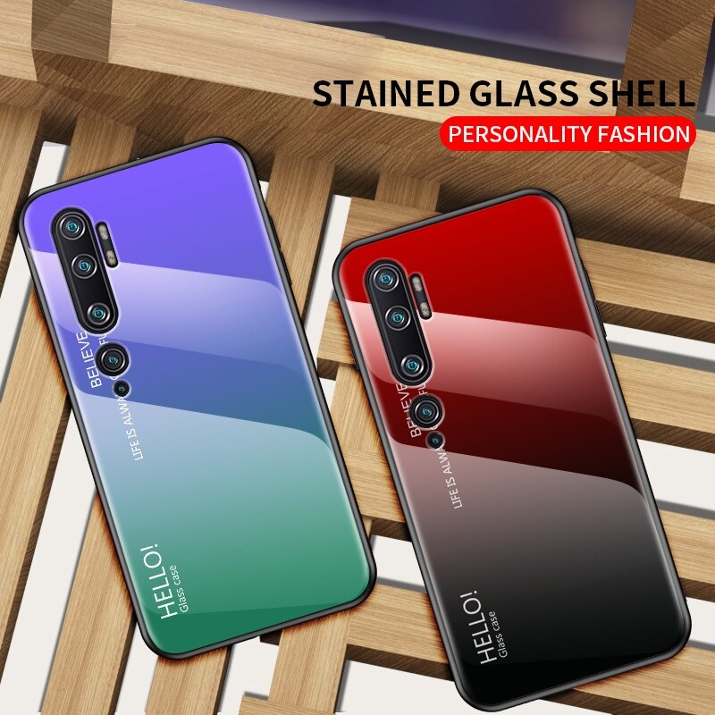Case Xiaomi Mi Note 10 Pro #เคสฝาหลัง Gradient Color Glass + PC + TPU Hybrid Case