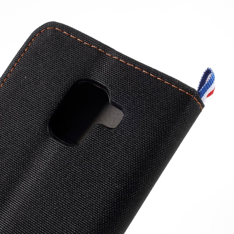 เคส Samsung Galaxy A8 (2018) #เคสฝาพับหนัง PU ผิวผ้ายีนส์สไตล์กระเป๋าสตางค์