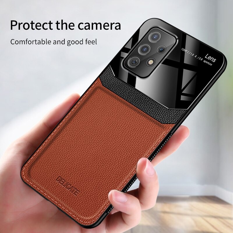 เคส Samsung Galaxy A53 5G #เคสฝาหลังไฮบริด PU +TPU + glass สีทูโทน Shockproof Leather Mirror Glass Silicone Phone Back Cover