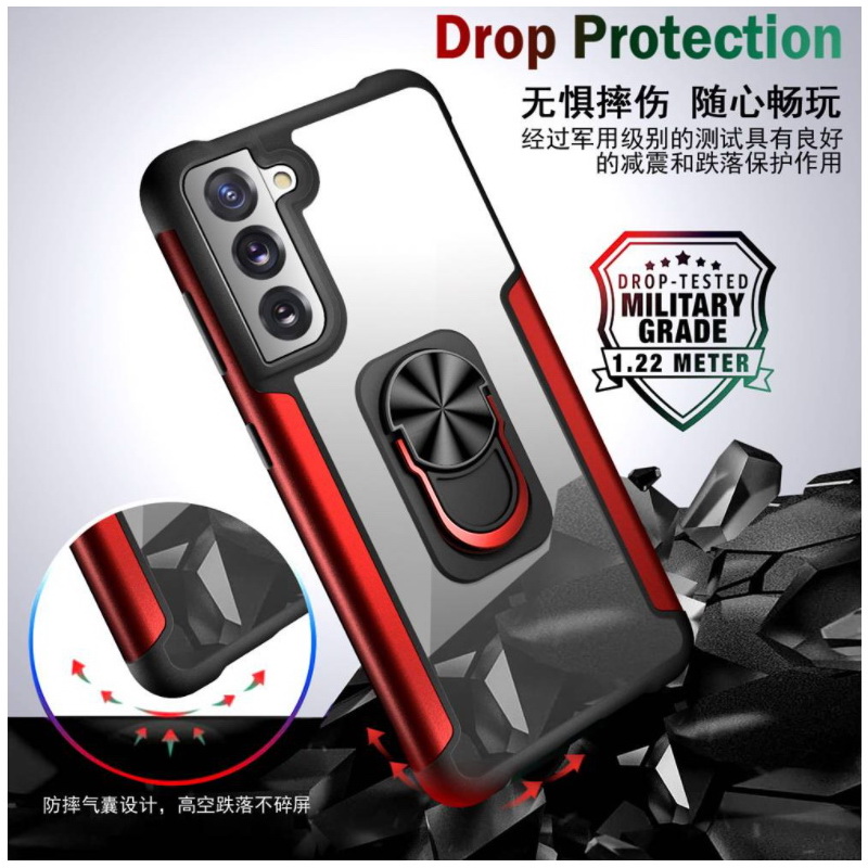 เคส Samsung Galaxy S21 FE 5G #เคสฝาหลังใสขอบทึบ +TPU Hybrid Case มีแหวนสวมนิ้ว