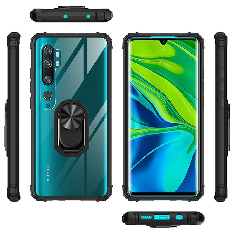Case Xiaomi Mi Note 10 Pro #เคสฝาหลังใสขอบทึบ +TPU Hybrid Case มีแหวนสวมนิ้วโลหะ