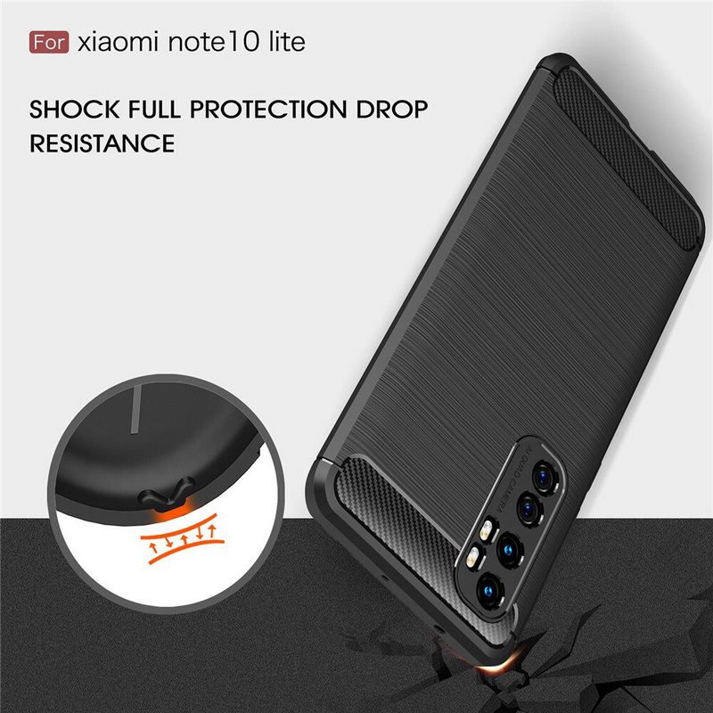 Case Xiaomi Mi Note 10 Lite #เคสฝาหลังตกแต่งคาร์บอนไฟเบอร์ ผิวขัดแปรง Brushered TPU Back Case