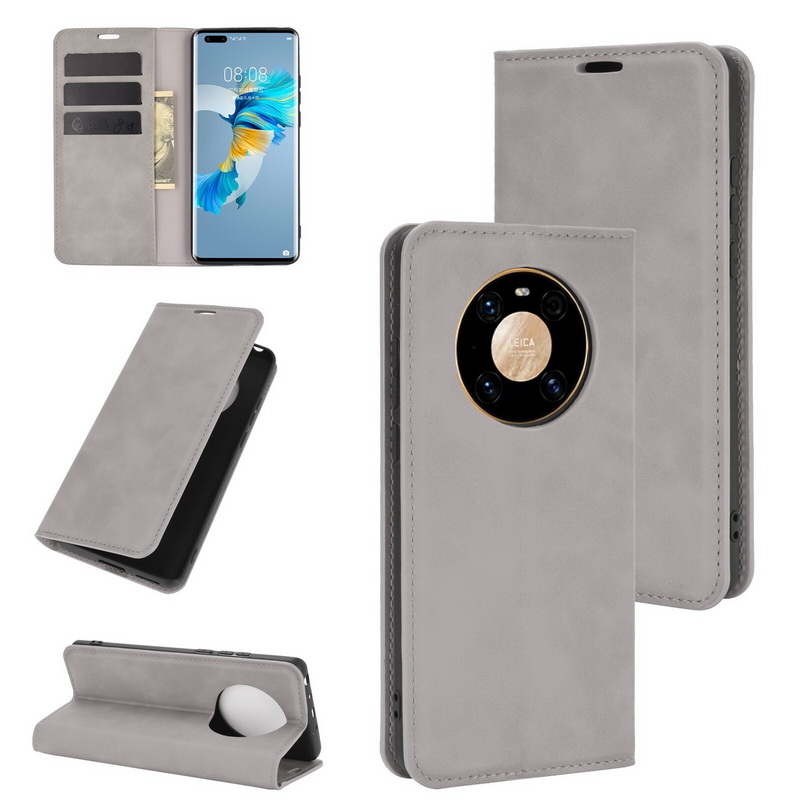 เคส Huawei Mate 40 Pro #เคสฝาพับแบบกระเป๋าสตางค์หนัง PU มีช่องใส่บัตร Silky Touch Leather Wallet Stand