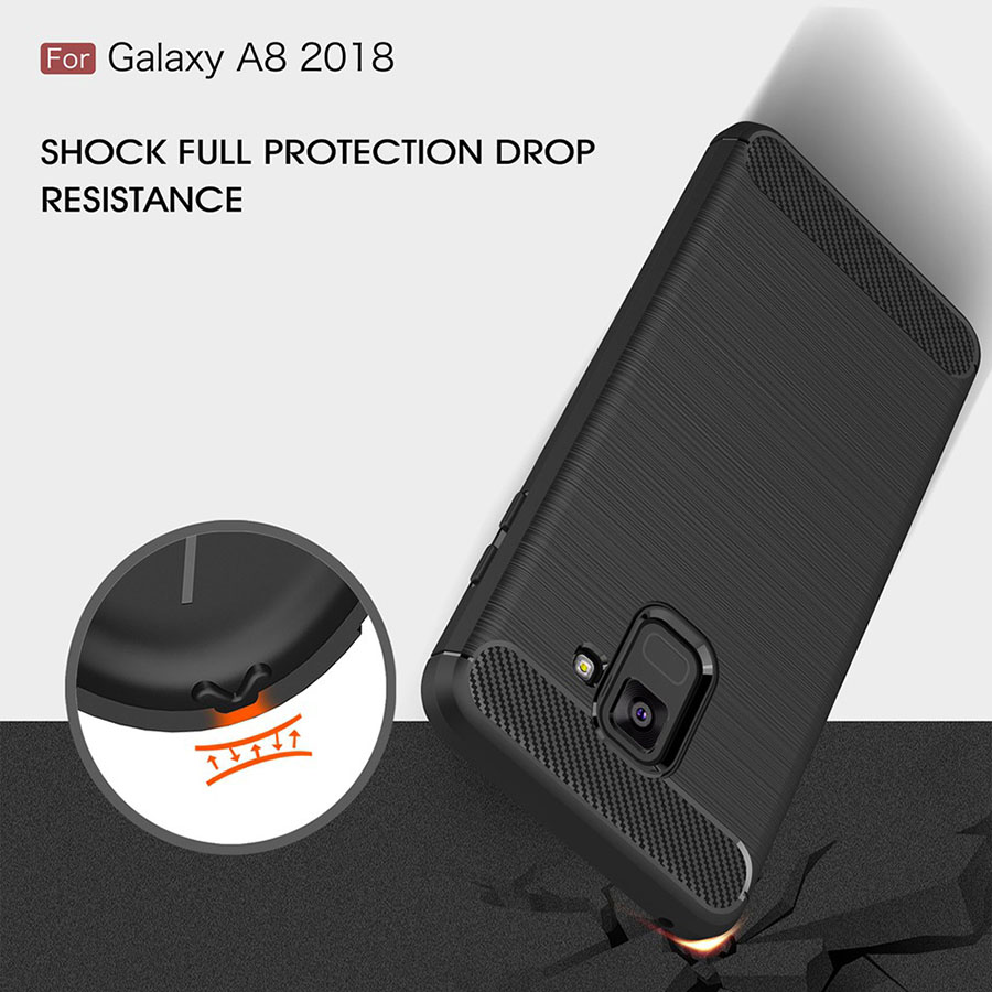 Case Samsung Galaxy A8 (2018) #เคสฝาหลัง TPU นิ่มคาร์บอนไฟเบอร์ผิวแบบขัดแปรงสวยงามทันสมัย