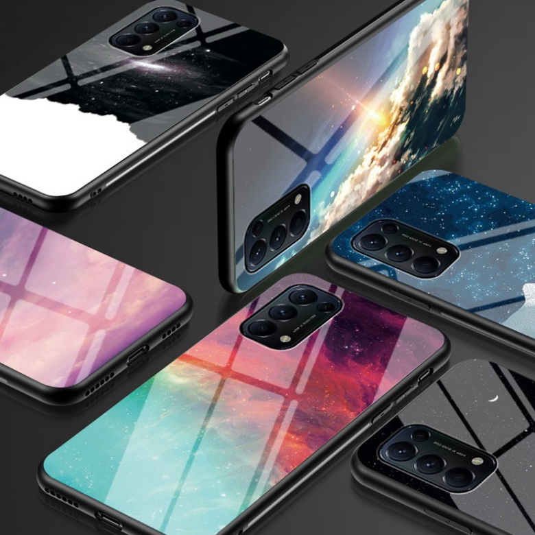เคส OPPO Reno 5 Pro 5G #เคสฝาหลัง Gradient Color Glass + PC + TPU Hybrid Case