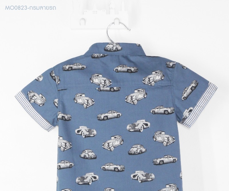 เสื้อเชิ้ต สีกรม ลายรถ เด็ก 1 ถึง 5 ขวบ